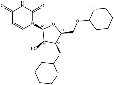2,4(1H,3H)-Pyrimidinedione, 1-[3,5-bis-O-(tetrahydro-2H-pyran-2-yl)-β-L-arabinofuranosyl]- Structure