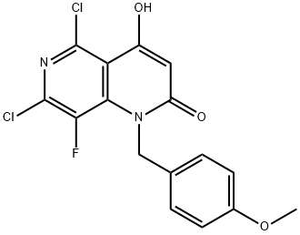 5,7-二氯-8-氟-4-羟基-1-(4-甲氧基苄基)-1,6-萘啶-2(1H)-酮 结构式