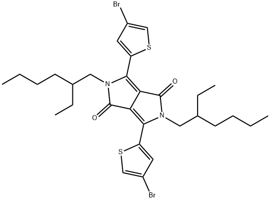 3,6-Bis(4-bromothiophen-2-yl)-2,5-bis(2-ethylhexyl)-2,5-dihydropyrrolo[3,4-c]pyrrole-1,4-dione 化学構造式