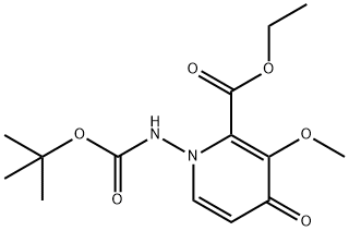 Ethyl 1-((tert-butoxycarbonyl)amino)-3-methoxy-4-oxo-1,4-dihydropyridine-2-carboxylate Struktur