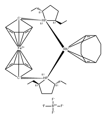 1,1-双((2R,5R)-2,5-二乙基磷杂环己基)二茂铁(环辛二烯)铑(I)四氟硼酸盐,290355-43-0,结构式