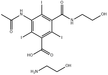 Benzoic acid, 3-(acetylamino)-5-[[(2-hydroxyethyl)amino]carbonyl]-2,4,6-triiodo-, compd. with 2-aminoethanol (1:1) Structure
