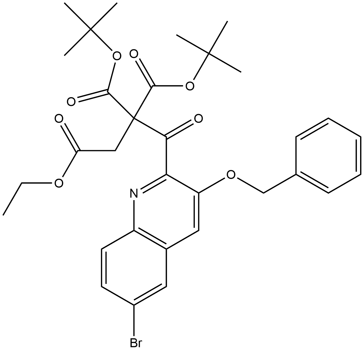 4-(3-benzyloxy-6-bromoquinolin-2-yl)-3,3-bistert-butoxycarbonyl-4-oxobutyric acid ethyl ester Structure