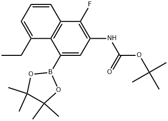 tert-Butyl (5-ethyl-1-fluoro-4-(4,4,5,5-tetramethyl-1,3,2-dioxaborolan-2-yl)naphthalen-2-yl)carbamate Struktur