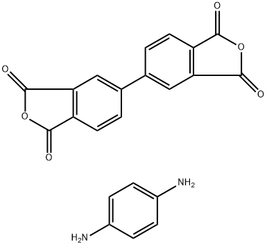 ポリ(3,3′,4,4′-ビフェニルテトラカルボン酸二無水物-CO-1,4-フェニレンジアミン)、アミド酸 溶液 化学構造式