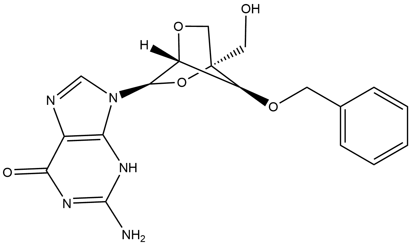 2-amino-9-((1S,3R,4R,7S)-7-(benzyloxy)-1-(hydroxymethyl)-2,5-dioxabicyclo[2.2.1]heptan-3-yl)-1,9-dihydro-6H-purin-6-one 结构式