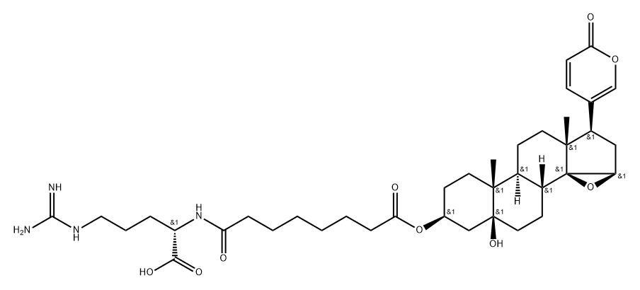 3β-[[8-[[(1S)-4-[Amino(imino)methylamino]-1-carboxybutyl]amino]-1,8-dioxooctyl]oxy]-14,15β-epoxy-5-hydroxy-5β-bufa-20,22-dienolide 结构式
