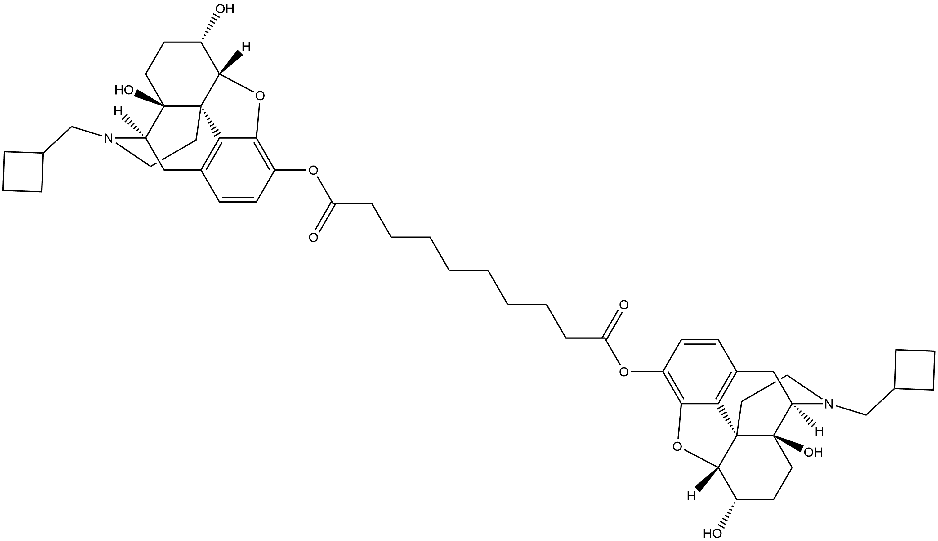 Morphinan-3,6,14-triol, 17-(cyclobutylmethyl)-4,5-epoxy-, 3,3'-decanedioate, (5α,6α)-(5'α,6'α)- Struktur