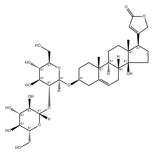 Carda-5,20(22)-dienolide, 3-[(2-O-β-D-glucopyranosyl-β-D-glucopyranosyl)oxy]-14-hydroxy-, (3β)- Structure