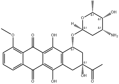 (8R)-1-メトキシ-6,8β,11-トリヒドロキシ-8-アセチル-10β-[(3-アミノ-2,3,6-トリデオキシ-α-D-lyxo-ヘキソピラノシル)オキシ]-7,8,9,10-テトラヒドロナフタセン-5,12-ジオン 化学構造式