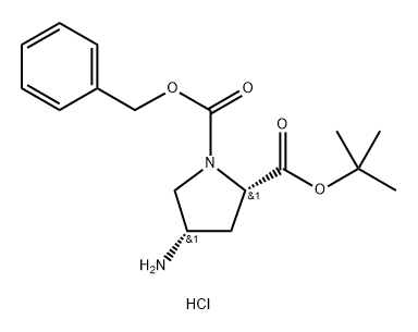 1,2-Pyrrolidinedicarboxylic acid, 4-amino-, 2-(1,1-dimethylethyl) 1-(phenylmethyl) ester, hydrochloride (1:1), (2S,4S)- Struktur