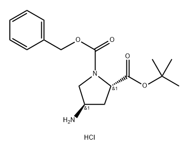 1,2-Pyrrolidinedicarboxylic acid, 4-amino-, 2-(1,1-dimethylethyl) 1-(phenylmethyl) ester, hydrochloride (1:1), (2S,4R)- Structure