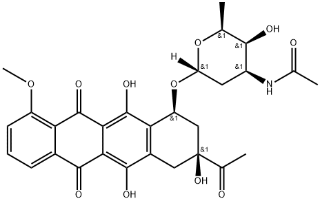 5,12-Naphthacenedione, 8-acetyl-10-3-(acetylamino)-2,3,6-trideoxy-.alpha.-L-lyxo-hexopyranosyloxy-7,8,9,10-tetrahydro-6,8,11-trihydroxy-1-methoxy-, (8S,10S)- 结构式