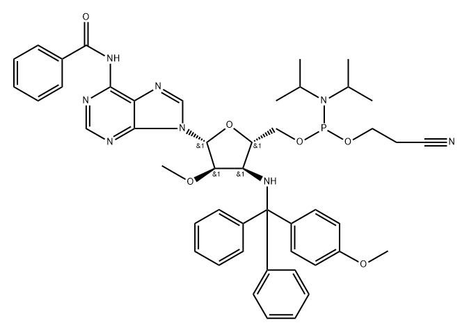 329773-22-0 Adenosine, N-?benzoyl-?3'-?deoxy-?3'-?[[(4-?methoxyphenyl)?diphenylmethyl]?amino]?-?2'-?O-?methyl-?, 5'-?[2-?cyanoethyl bis(1-?methylethyl)?phosphoramidite] (9CI)