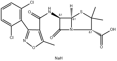 sodium [2S-(2alpha,5alpha,6beta)]-6-[[[3-(2,6-dichlorophenyl)-5-methylisoxazol-4-yl]carbonyl]amino]-3,3-dimethyl-7-oxo-4-thia-1-azabicyclo[3.2.0]heptane-2-carboxylate     [3.2.0] 结构式