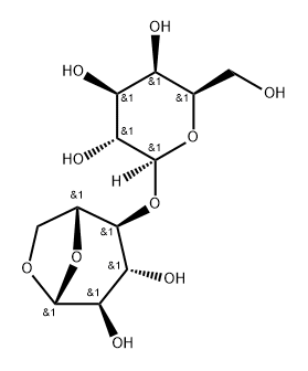 1,6-脱水-4-O--B-D-D-吡喃半乳糖-B-D-D-吡喃葡萄糖, 34395-01-2, 结构式