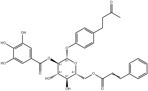 4-(3-Oxobutyl)phenyl 6-O-[(2E)-3-phenyl-2-propenoyl]-2-O-(3,4,5-trihydroxybenzoyl)-β-D-glucopyranoside Structure