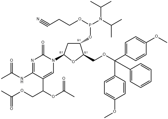 N-乙酰基-5- [1,2-双(乙酰氧基)乙基] -5'-DMT-2'-脱氧胞苷3'-CE亚磷酰胺,364613-34-3,结构式