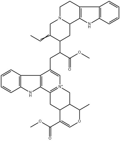 3,5,6,16,17-ペンタデヒドロ-6-[(16S,19E)-19,20-ジデヒドロ-16-(メトキシカルボニル)コリナン-17-イル]-16-メトキシカルボニル-19α-メチル-18-オキサヨヒンバン-4-イウム 化学構造式