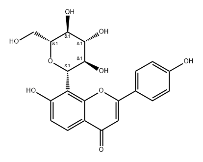 8-β-D-グルコピラノシル-7-ヒドロキシ-2-(4-ヒドロキシフェニル)-4H-1-ベンゾピラン-4-オン 化学構造式