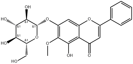 4H-1-Benzopyran-4-one, 7-(β-D-glucopyranosyloxy)-5-hydroxy-6-methoxy-2-phenyl- Structure