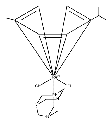 Ruthenium, dichloro[(1,2,3,4,5,6-η)-1-methyl-4-(1-methylethyl)benzene](1,3,5-triaza-7-phosphatricyclo[3.3.1.13,7]decane-κP7)- Struktur