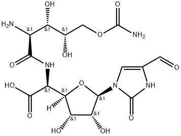 5-[[2-アミノ-5-O-(アミノカルボニル)-2-デオキシ-L-キシロノイル]アミノ]-1,5-ジデオキシ-1-(4-ホルミル-2,3-ジヒドロ-2-オキソ-1H-イミダゾール-1-イル)-β-D-アロフラヌロン酸 化学構造式