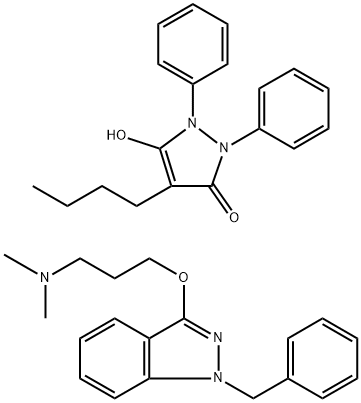 3h-pyrazol-3-one, 4-butyl-1,2-dihydro-5-hydroxy-1,2-diphenyl-, compd. with 3-(3-(dimethylamino)propoxy)-1-(phenylmethyl)-1h-indazole(1:1) Structure