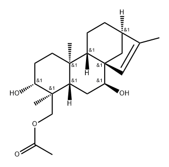 (4S)-カウラ-15-エン-3α,7β,19-トリオール19-アセタート 化学構造式