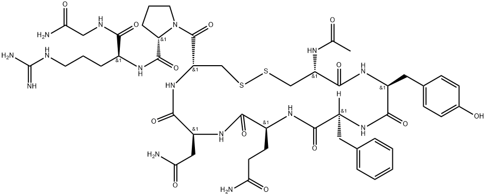 N-アセチル-L-Cys(1)-L-Tyr-L-Phe-L-Gln-L-Asn-L-Cys(1)-L-Pro-L-Arg-Gly-NH2 化学構造式