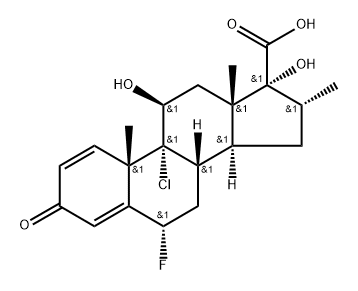 Androsta-1,4-diene-17-carboxylic acid, 9-chloro-6-fluoro-11,17-dihydroxy-16-methyl-3-oxo-, (6α,11β,16α,17α)- Structure