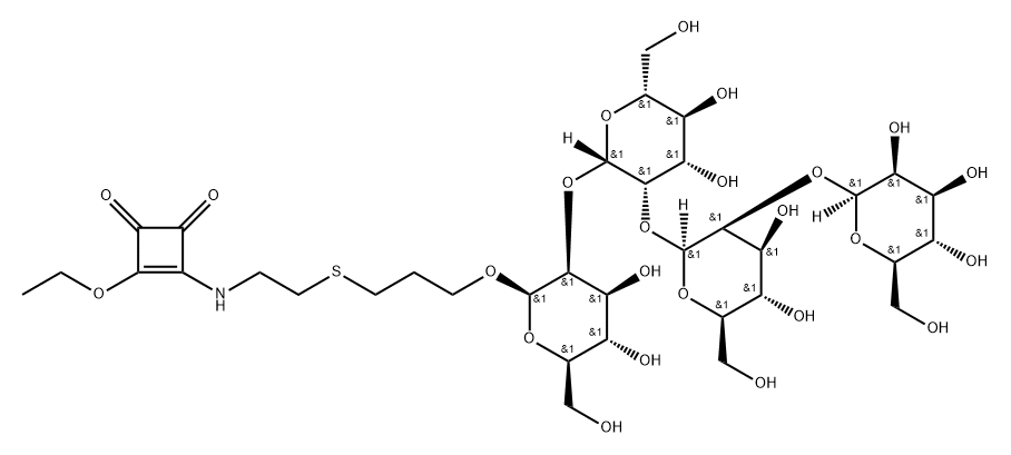 4-[[2-[[3-([O-beta-D-Mannopyranosyl-(1-2)-O-beta-D-mannopyranosyl-(1-2)-O-beta-D-mannopyranosyl-(1-2)-beta-D-mannopyranosyl]oxy)propyl]thio]ethyl]amino]-3-ethoxy-3-cyclobutene-1,2-dione 化学構造式