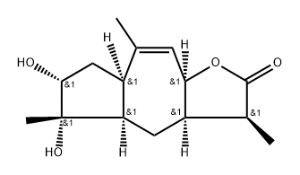 (3S)-3aα,4,4aα,5,6,7,7aα,9aα-オクタヒドロ-5α,6α-ジヒドロキシ-3β,5,8-トリメチルアズレノ[6,5-b]フラン-2(3H)-オン 化学構造式