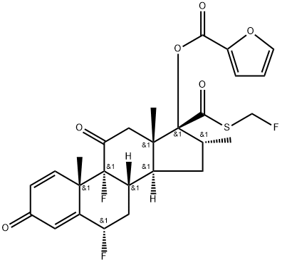 Androsta-1,4-diene-17-carbothioic acid, 6,9-difluoro-17-[(2-furanylcarbonyl)oxy]-16-methyl-3,11-dioxo-, S-(fluoromethyl) ester, (6α,16α,17α)- Structure