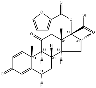 Androsta-1,4-diene-17-carbothioic acid, 6,9-difluoro-17-[(2-furanylcarbonyl)oxy]-16-methyl-3,11-dioxo-, (6α,16α,17α)- Struktur