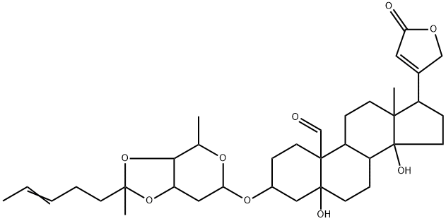 3β-[[3-O,4-O-(1-メチル-4-ヘキセニリデン)-2,6-ジデオキシ-β-D-ribo-ヘキソピラノシル]オキシ]-5,14-ジヒドロキシ-19-オキソ-5β-カルダ-20(22)-エノリド 化学構造式