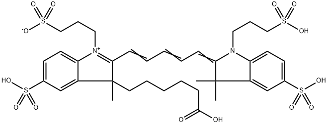 3H-Indolium, 3-(5-carboxypentyl)-2-[5-[1,3-dihydro-3,3-dimethyl-5-sulfo-1-(3-sulfopropyl)-2H-indol-2-ylidene]-1,3-pentadien-1-yl]-3-methyl-5-sulfo-1-(3-sulfopropyl)-, inner salt 结构式