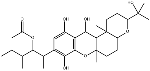 (3R,12aβ)-1,2,3,4aβ,5,6,6a,12,12a,12b-Decahydro-3α-(1-methyl-1-hydroxyethyl)-6aα,12bα-dimethyl-9-[(1R,2R,3S)-1,3-dimethyl-2-acetoxypentyl]pyrano[3,2-a]xanthene-8,11,12β-triol|化合物 T29835