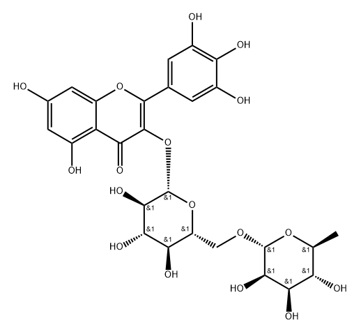 4H-1-Benzopyran-4-one, 3-[[6-O-(6-deoxy-α-L-mannopyranosyl)-β-D-glucopyranosyl]oxy]-5,7-dihydroxy-2-(3,4,5-trihydroxyphenyl)- Struktur