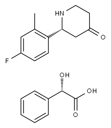 Benzeneacetic acid, α-hydroxy-, (αS)-(2R)-coMpd. with 2-(4-fluoro-2-Methylphenyl)-4-piperidinone (1:1) Structure