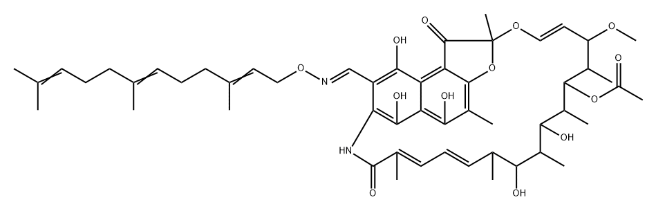 3-[[[(3,7,11-Trimethyl-2,6,10-dodecatrienyl)oxy]imino]methyl]rifamycin Structure