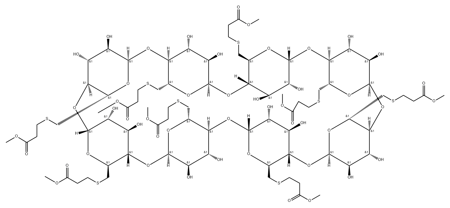 γ-Cyclodextrin, 6A,6B,6C,6D,6E,6F,6G,6H-octakis-S-(3-methoxy-3-oxopropyl)-6A,6B,6C,6D,6E,6F,6G,6H-octathio- (9CI) Structure