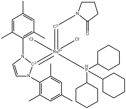 [1,3-双(2,4,6-三甲基苯基)-2-咪唑](吡咯烷基氧基)(三环己基膦)二氯化钌 结构式
