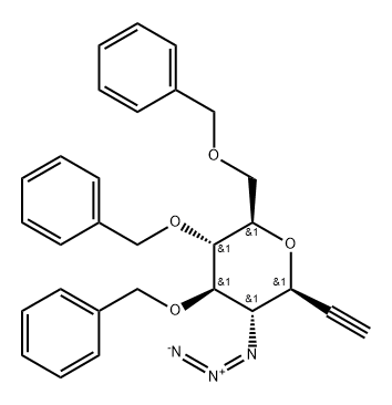3,7-Anhydro-4-azido-1,2,4-trideoxy-5,6,8-tris-O-(phenylmethyl)-D-glycero-D-gulo-oct-1-ynitol Struktur