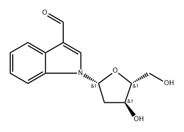 1-((2R,4S,5R)-4-羟基-5-羟甲基四氢呋喃-2-)-1H-吲哚-3-甲醛 结构式