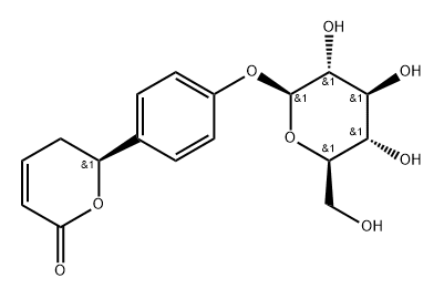 (S)-6-[4-(β-D-グルコピラノシルオキシ)フェニル]-5,6-ジヒドロ-2H-ピラン-2-オン 化学構造式