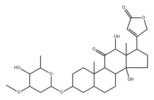 3β-[(3-O-メチル-2,6-ジデオキシ-α-L-arabino-ヘキソピラノシル)オキシ]-12α,14-ジヒドロキシ-11-オキソ-5β-カルダ-20(22)-エノリド 化学構造式