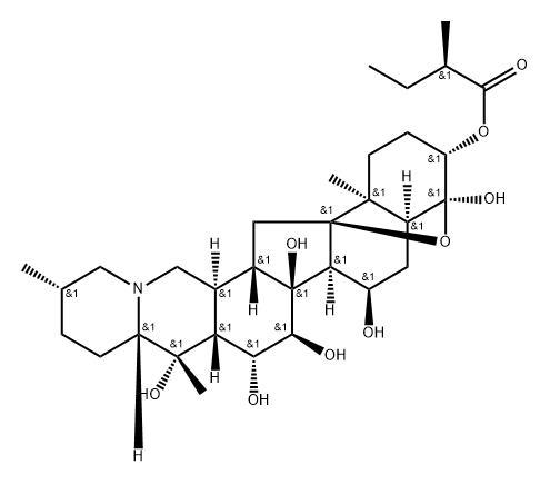 4α,9-Epoxycevane-3β,4,7α,14,15α,16β,20-heptol 3-[(R)-2-methylbutanoate] Structure