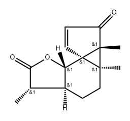 (3aR,8bR)-3a,3b,4,5,5aα,8aβ-ヘキサヒドロ-3aβ,3bα,6α-トリメチル-3H-シクロペンタ[2,3]シクロプロパ[1,2-g]ベンゾフラン-3,7(6H)-ジオン 化学構造式