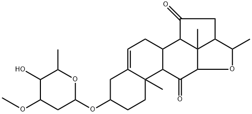 (14β,17α,20S)-3β-[(3-O-メチル-2,6-ジデオキシ-D-lyxo-ヘキソピラノシル)オキシ]-12α,20-エポキシプレグナ-5-エン-11,15-ジオン 化学構造式